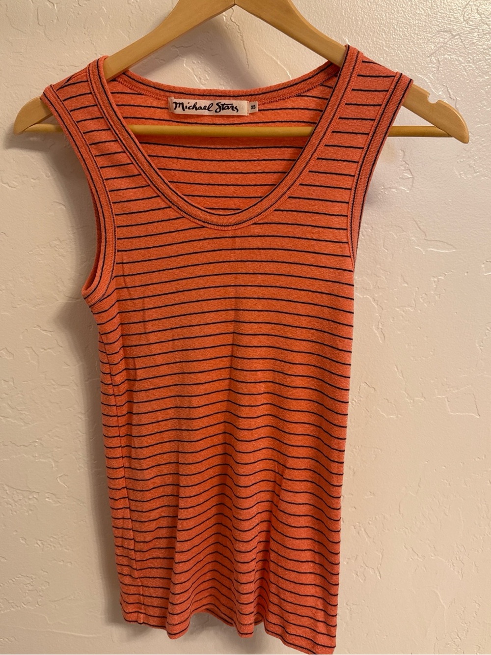 Michael Stars Coral-Orange Tank with navy Stripes